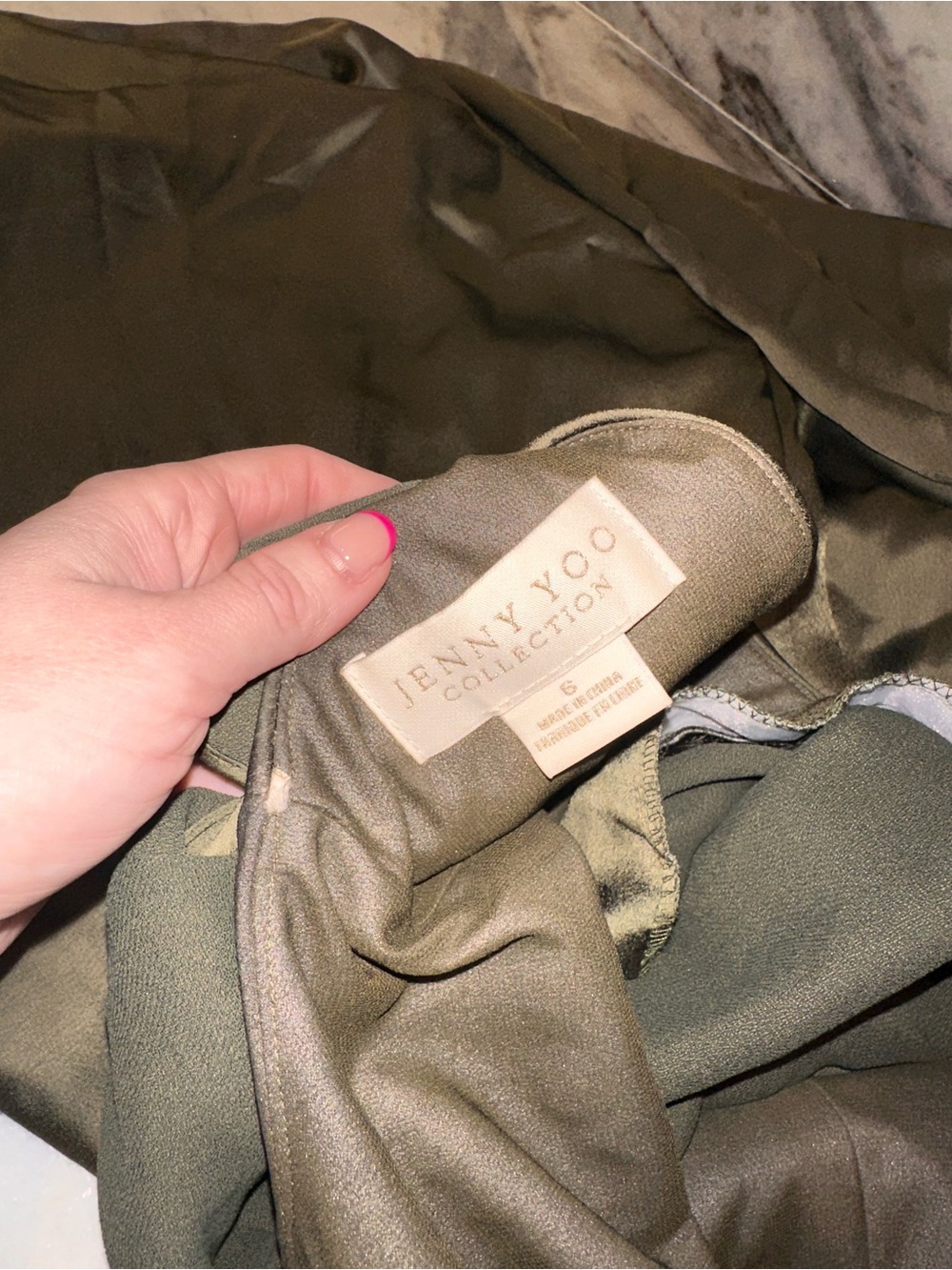 Jenny Yoo Size 6 Olive Green V-Neck Satin Maxi Dress - Picture 11 of 16